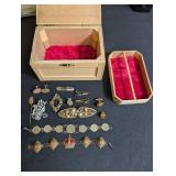 Vintage Estate Jewelry Assortment With Wooden Display Boxes