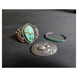 Vintage Silver And Turquoise Jewelry Mixed Lot - Cuff, Ring & Brooch