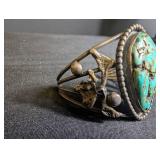 Vintage Silver And Turquoise Jewelry Mixed Lot - Cuff, Ring & Brooch