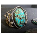 Vintage Silver And Turquoise Jewelry Mixed Lot - Cuff, Ring & Brooch
