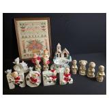 Vintage Christmas Decor Mixed Lot Wodin Japan Cross Stitch