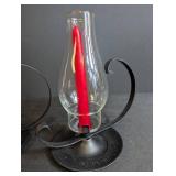 Glass Hurricane Candle Holders Set of 2 With Red Taper Candles