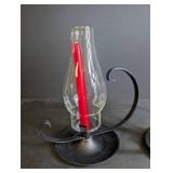 Glass Hurricane Candle Holders Set of 2 With Red Taper Candles