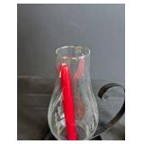 Glass Hurricane Candle Holders Set of 2 With Red Taper Candles