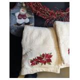 Mixed Lot Christmas Decor, Wreaths, Stocking & Embroidered Towels