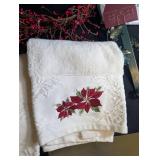 Mixed Lot Christmas Decor, Wreaths, Stocking & Embroidered Towels