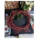 Mixed Lot Christmas Decor, Wreaths, Stocking & Embroidered Towels