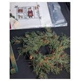 Mixed Lot Christmas Decor, Wreaths, Stocking & Embroidered Towels