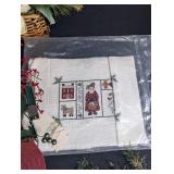 Mixed Lot Christmas Decor, Wreaths, Stocking & Embroidered Towels