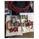 Mixed Lot Christmas Decor, Wreaths, Stocking & Embroidered Towels