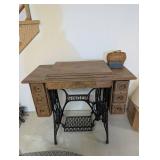 Carved Antique Singer Sewing Machine With Accessories