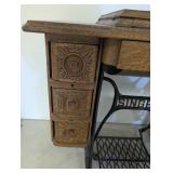 Carved Antique Singer Sewing Machine With Accessories