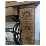 Carved Antique Singer Sewing Machine With Accessories