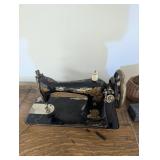 Carved Antique Singer Sewing Machine With Accessories
