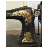 Carved Antique Singer Sewing Machine With Accessories