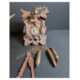 Vintage Carved Cuckoo Clock With Chains, Pendulum & Weights