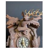 Vintage Carved Cuckoo Clock With Chains, Pendulum & Weights
