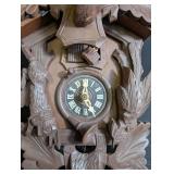 Vintage Carved Cuckoo Clock With Chains, Pendulum & Weights