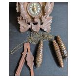 Vintage Carved Cuckoo Clock With Chains, Pendulum & Weights