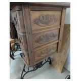 Carved Antique Singer Sewing Machine With Accessories