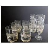 Etched Wildlife Glassware Mixed Lot
