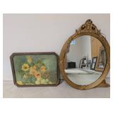 Ornate Mirror & Framed Floral Painting Mixed Lot