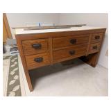 Vintage Oak Desk 6-Drawer