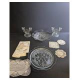 Glass Candle Holders, Bowls & Doilies Estate Mixed Lot