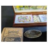 Vintage Estate Mixed Lot Ready Reckoner Book, Floral Card Box & Vanity Items