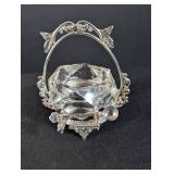 Crystal Basket With Silverplate Handle & Spoon