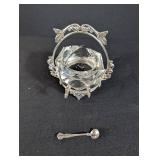 Crystal Basket With Silverplate Handle & Spoon