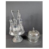 Vintage Silverplate Cruet Stand & Covered Dish Set (Lot of 2)