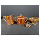 Amber Iridescent Glass Table Set (4 Pieces)