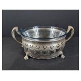 Silverplate Openwork Bowl With Blue Glass Insert