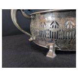 Silverplate Openwork Bowl With Blue Glass Insert