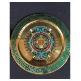 Aztec Calendar Brass Enamel Plates Pair