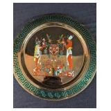 Aztec Calendar Brass Enamel Plates Pair
