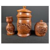 Carved Wood Lidded Canister Set (Lot of 3)