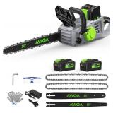 $140 Electric Chainsaw Cordless, 42V 16 Inch Battery Chainsaw with Brushless Motor and Quiet Superior Cutting Power, Hand Battery Powered chainsaw for Tree Trimming Wood Cutting, 2 Battery and Charger