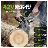 $140 Electric Chainsaw Cordless, 42V 16 Inch Battery Chainsaw with Brushless Motor and Quiet Superior Cutting Power, Hand Battery Powered chainsaw for Tree Trimming Wood Cutting, 2 Battery and Charger