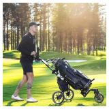 $131 360 Golf Pull Cart: Lightweight Folding Swivel 3 Wheels Golf Caddy with Foot Brake, Cooler Bag, Drink& Umbrella Holder
