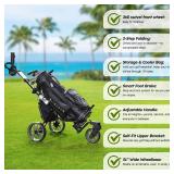 $131 360 Golf Pull Cart: Lightweight Folding Swivel 3 Wheels Golf Caddy with Foot Brake, Cooler Bag, Drink& Umbrella Holder