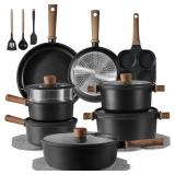 $150 CAROTE 24Pcs Nonstick Kitchen Titanium Cookware Sets, Non stick Pots and Pans set, Induction Cookware Set Black