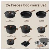$150 CAROTE 24Pcs Nonstick Kitchen Titanium Cookware Sets, Non stick Pots and Pans set, Induction Cookware Set Black