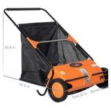 $170 26-Inch Push Lawn Sweeper, 7 Cu.Ft. Hopper Capacity, 2 Spiral Spinning Brushes, Adjustable Height, Dustproof Walk-Behind Yard Sweeper for Leaves, Grass Clippings & Debris
