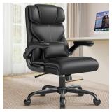 $130 Executive Office Chair with Flip-up Armrests,Ergonomic Computer Desk Chairs,Mid-Tall Back Leather Office Chair,Lumbar Support Swivel PC Chair with Rocking Function