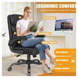 $130 Executive Office Chair with Flip-up Armrests,Ergonomic Computer Desk Chairs,Mid-Tall Back Leather Office Chair,Lumbar Support Swivel PC Chair with Rocking Function