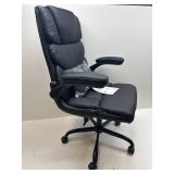 $130 Executive Office Chair with Flip-up Armrests,Ergonomic Computer Desk Chairs,Mid-Tall Back Leather Office Chair,Lumbar Support Swivel PC Chair with Rocking Function