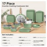 $170 17 Piece Pots and Pans Set Non Stick, Nonstick Induction Granite Kitchen Cookware Sets, Induction Cookware Frying Pans, Nonstick Granite Cooking Set, Pan Sets for Cooking, Green