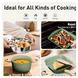 $170 17 Piece Pots and Pans Set Non Stick, Nonstick Induction Granite Kitchen Cookware Sets, Induction Cookware Frying Pans, Nonstick Granite Cooking Set, Pan Sets for Cooking, Green